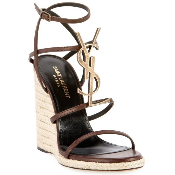 Cassandra Espadrilles 105 YSL Logo Platform Wedge - Picture 1 of 14